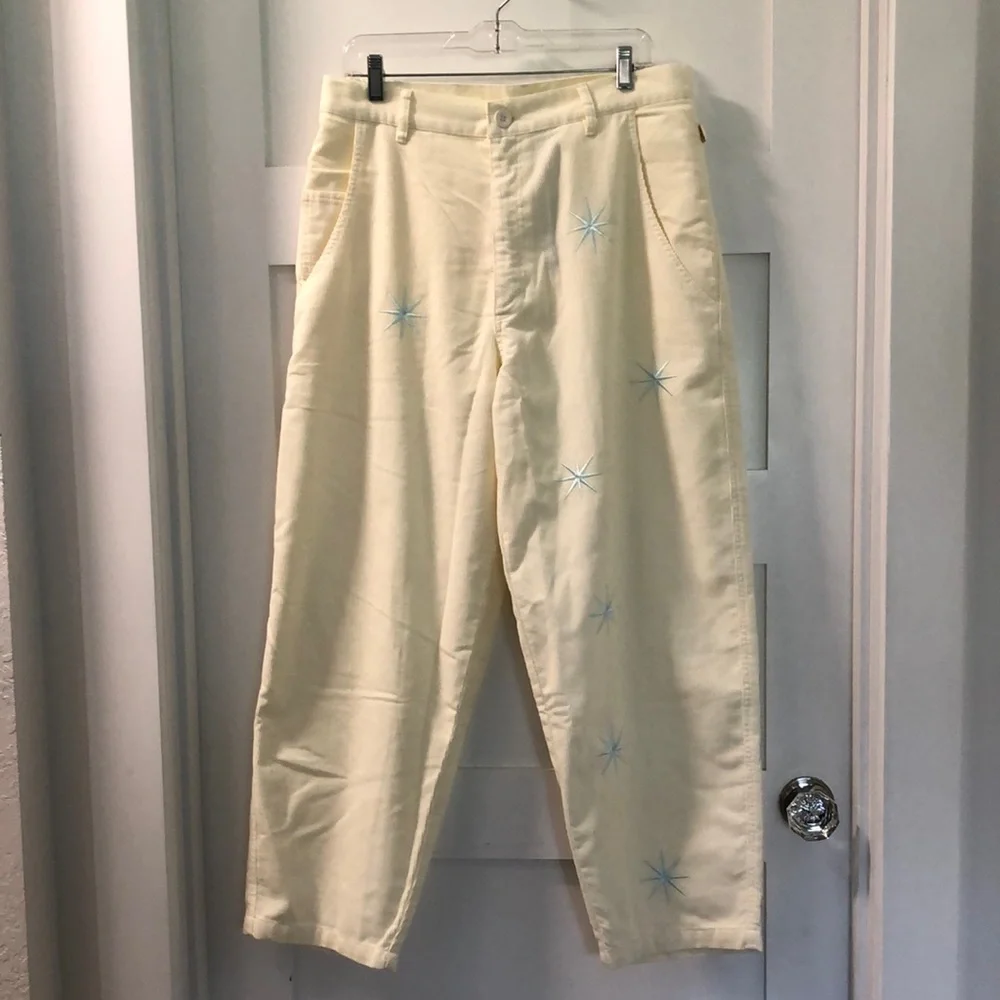 NEW Flan Labs CONSTELLATION CORDUROY PANTS Mens M 100% cotton embroidery NWT